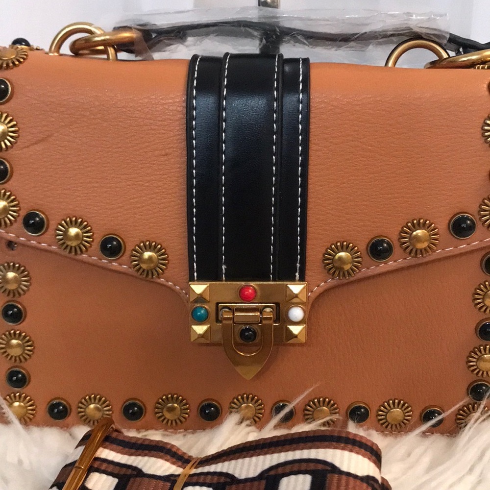 Izzy K Faux Leather Studded Satchel w/Removable - Picture 4 of 9
